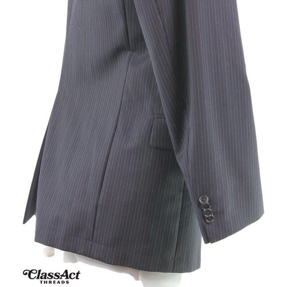 Hart Schaffner Marx 2 Piece Suit Black Striped Wool 40R Pleated Fronts 35" W - Picture 6 of 10